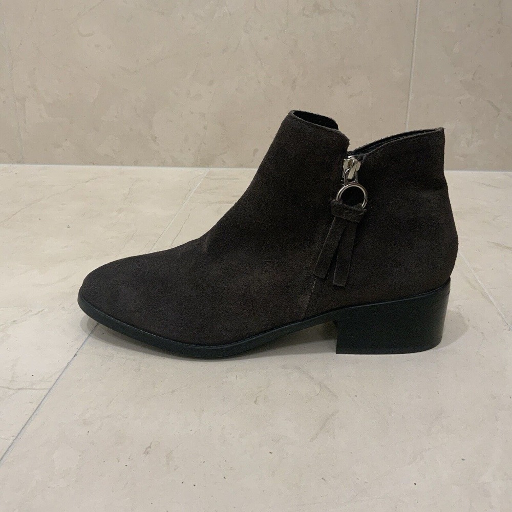 Women's Suede Ankle Boot in Dark Brown - Side Zip